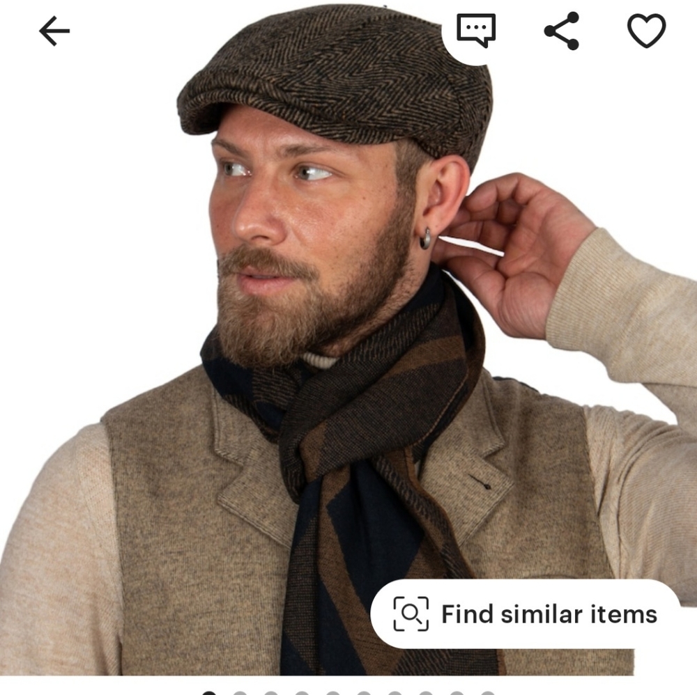 Milky Brown Herringbone Wool Flat Cap size Medium